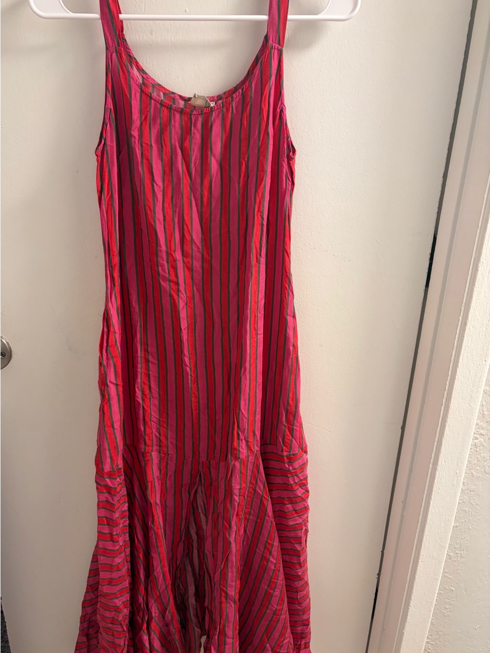 Nicobar Pink Red Striped Modal Cupro Midi Maxi Dress Size XS